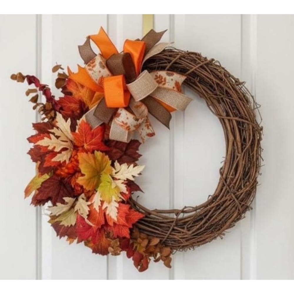 Handmade Fall Foliage Wreath; Autumn Wreath